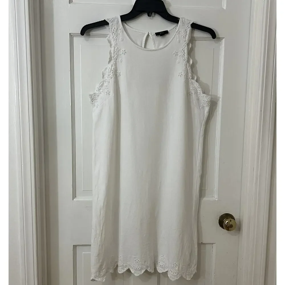 J Crew White Eyelet Trim Dress Sz S Beachy‎ Graduation Bridal Coastal Summer
